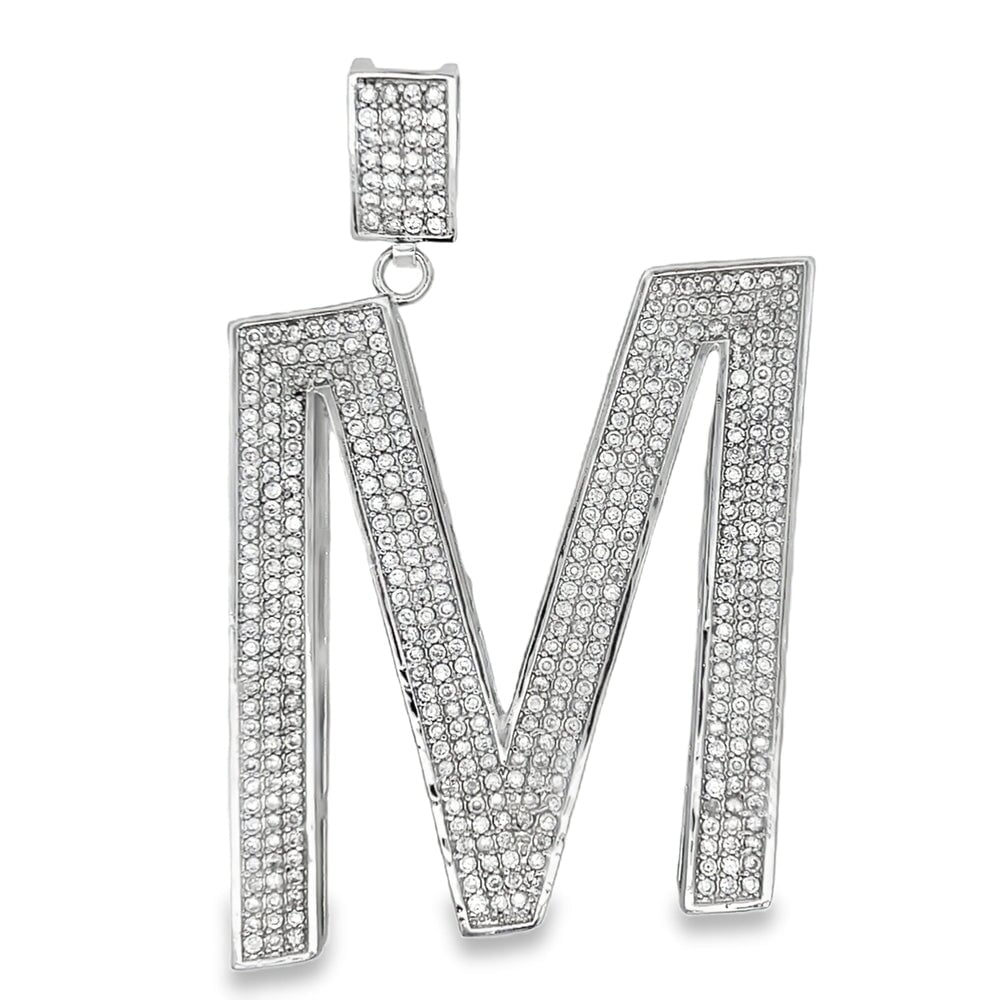 Large Block Initial Letter White CZ Iced Out Pendant