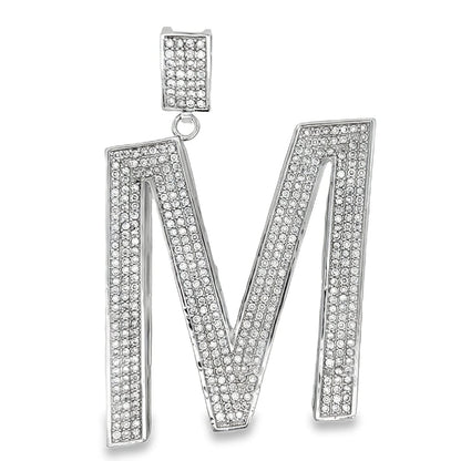 Large Block Initial Letter White CZ Iced Out Pendant