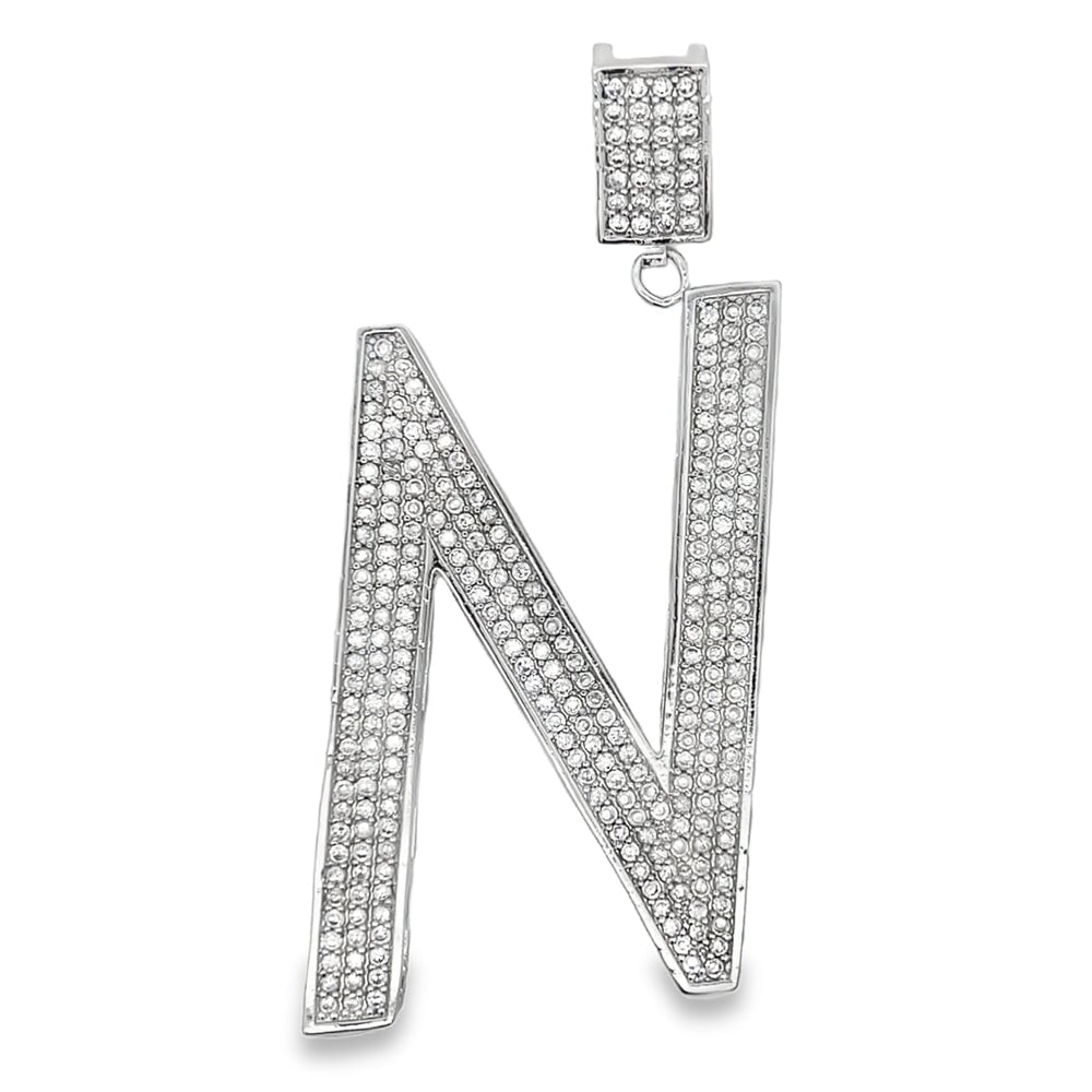 Large Block Initial Letter White CZ Iced Out Pendant
