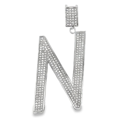 Large Block Initial Letter White CZ Iced Out Pendant