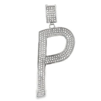 Large Block Initial Letter White CZ Iced Out Pendant