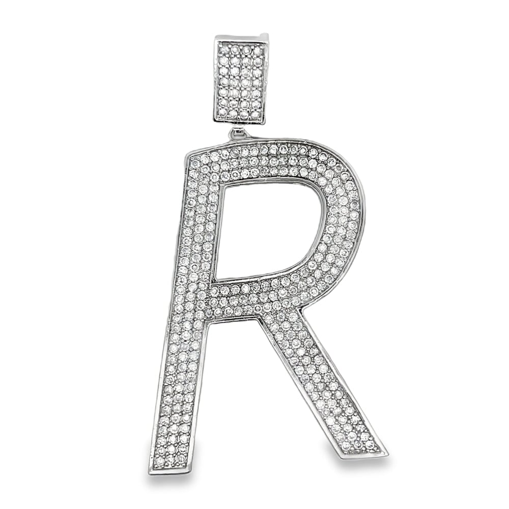 Large Block Initial Letter White CZ Iced Out Pendant