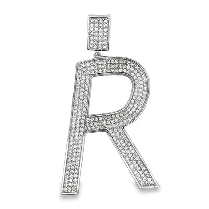 Large Block Initial Letter White CZ Iced Out Pendant