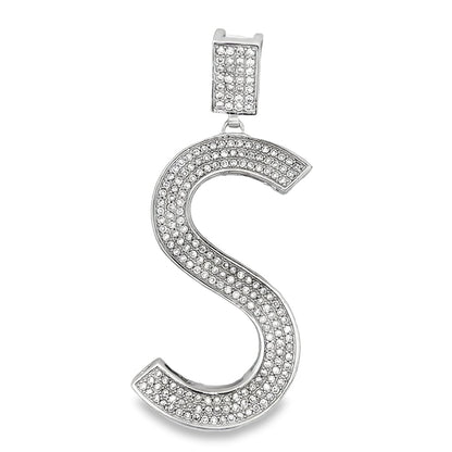 Large Block Initial Letter White CZ Iced Out Pendant