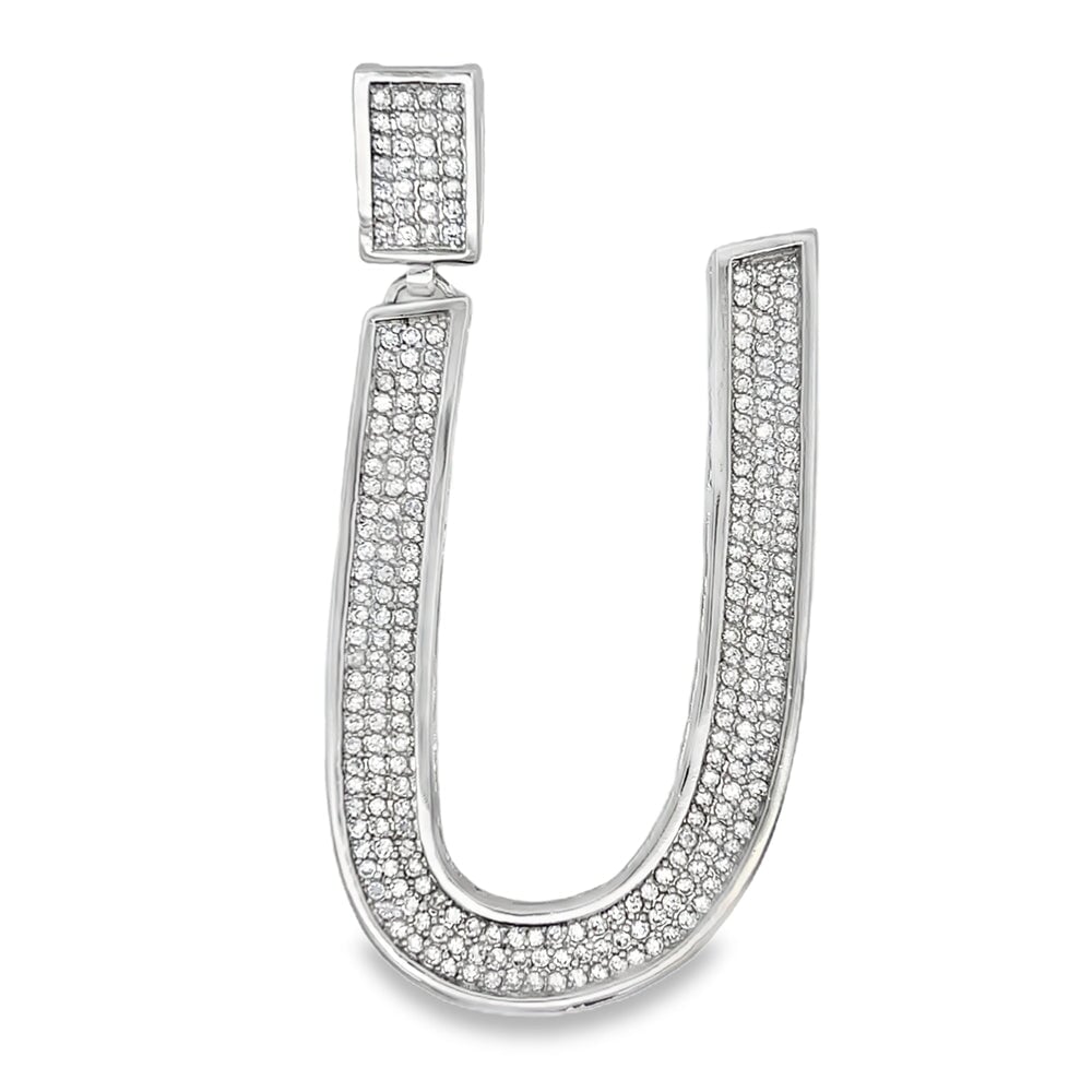 Large Block Initial Letter White CZ Iced Out Pendant