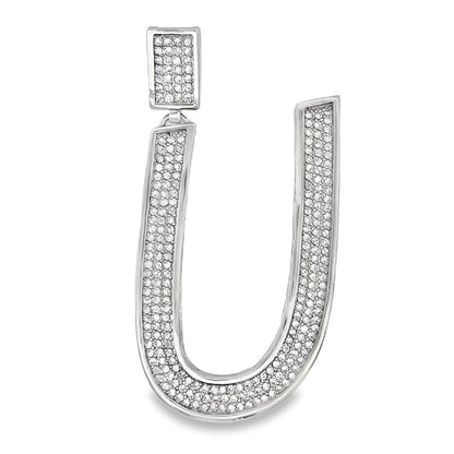 Large Block Initial Letter White CZ Iced Out Pendant