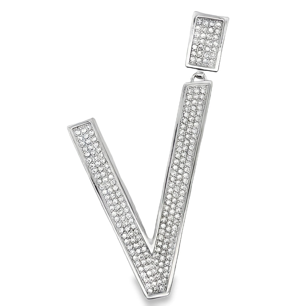 Large Block Initial Letter White CZ Iced Out Pendant