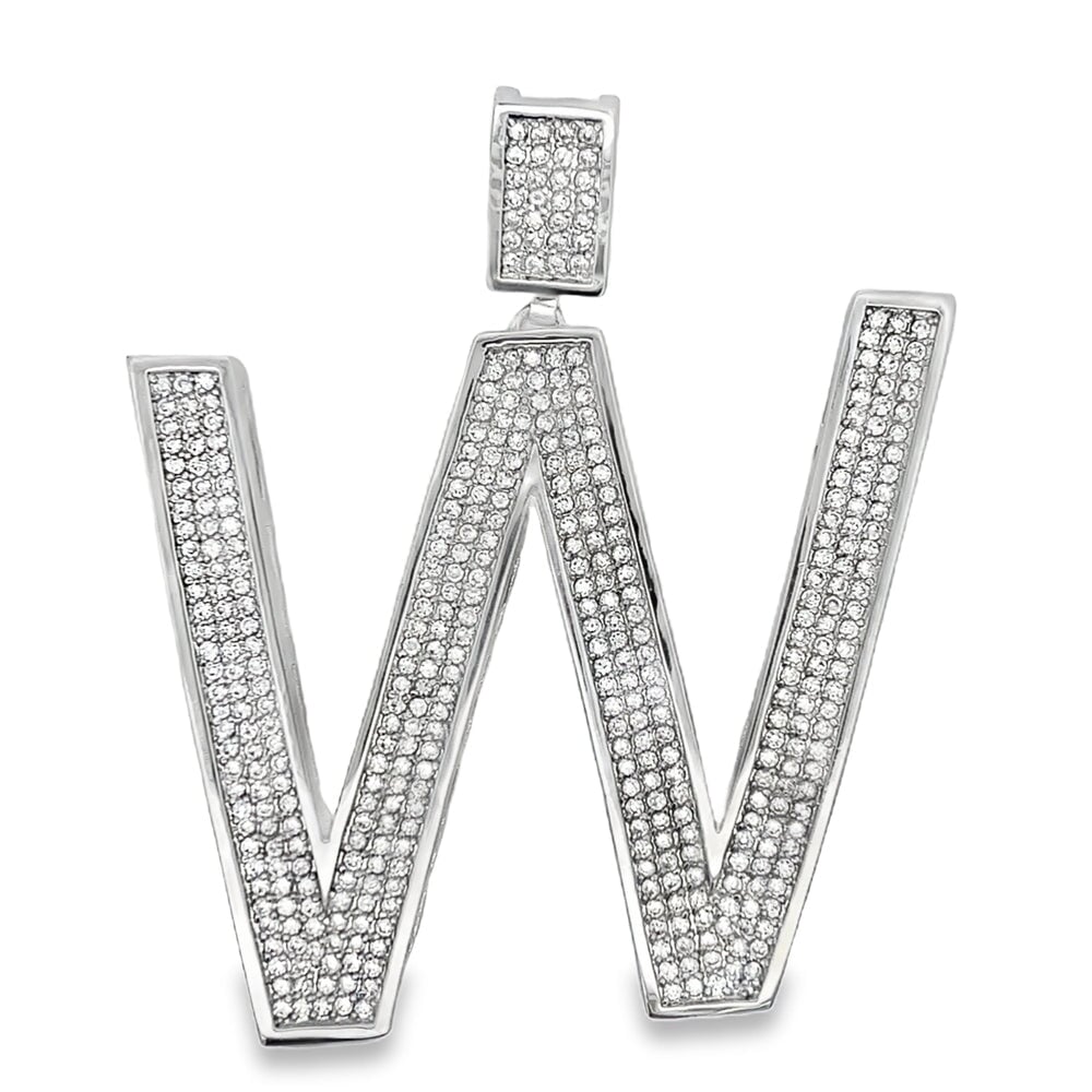 Large Block Initial Letter White CZ Iced Out Pendant