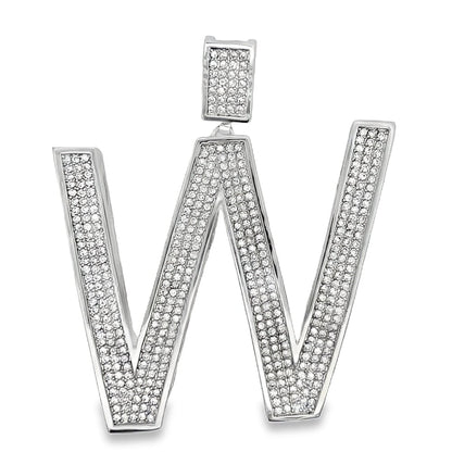 Large Block Initial Letter White CZ Iced Out Pendant