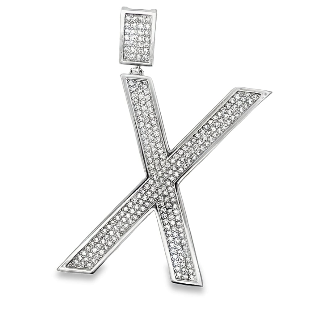 Large Block Initial Letter White CZ Iced Out Pendant