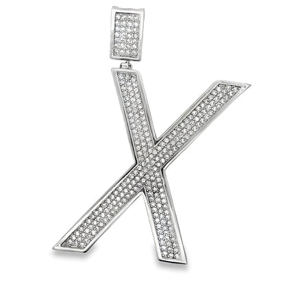 Large Block Initial Letter White CZ Iced Out Pendant