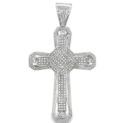 Large Fancy Cross CZ Pendant .925 Sterling Silver