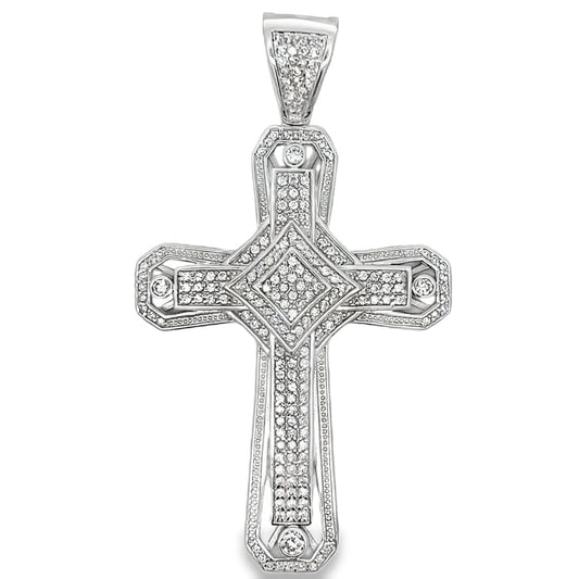 Large Fancy Cross CZ Pendant .925 Sterling Silver