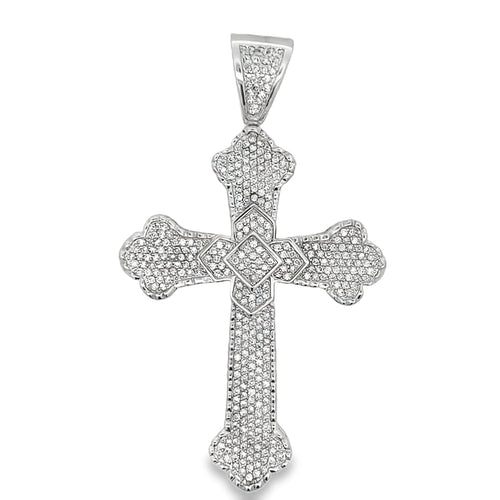 Large Flower Cross CZ Pendant .925 Sterling Silver