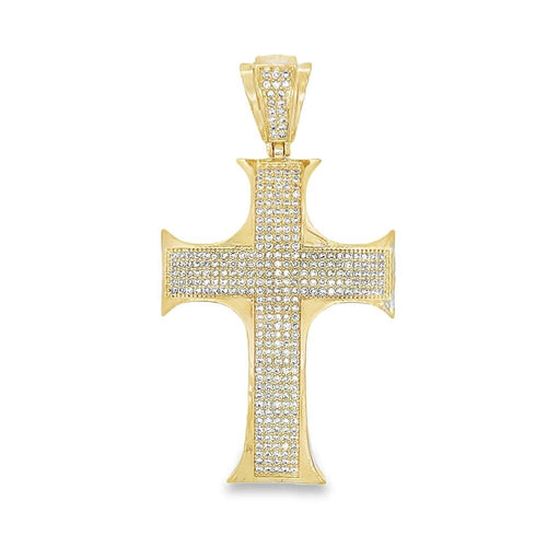 Large Gold Pointy Edges CZ Cross Iced Out Pendant