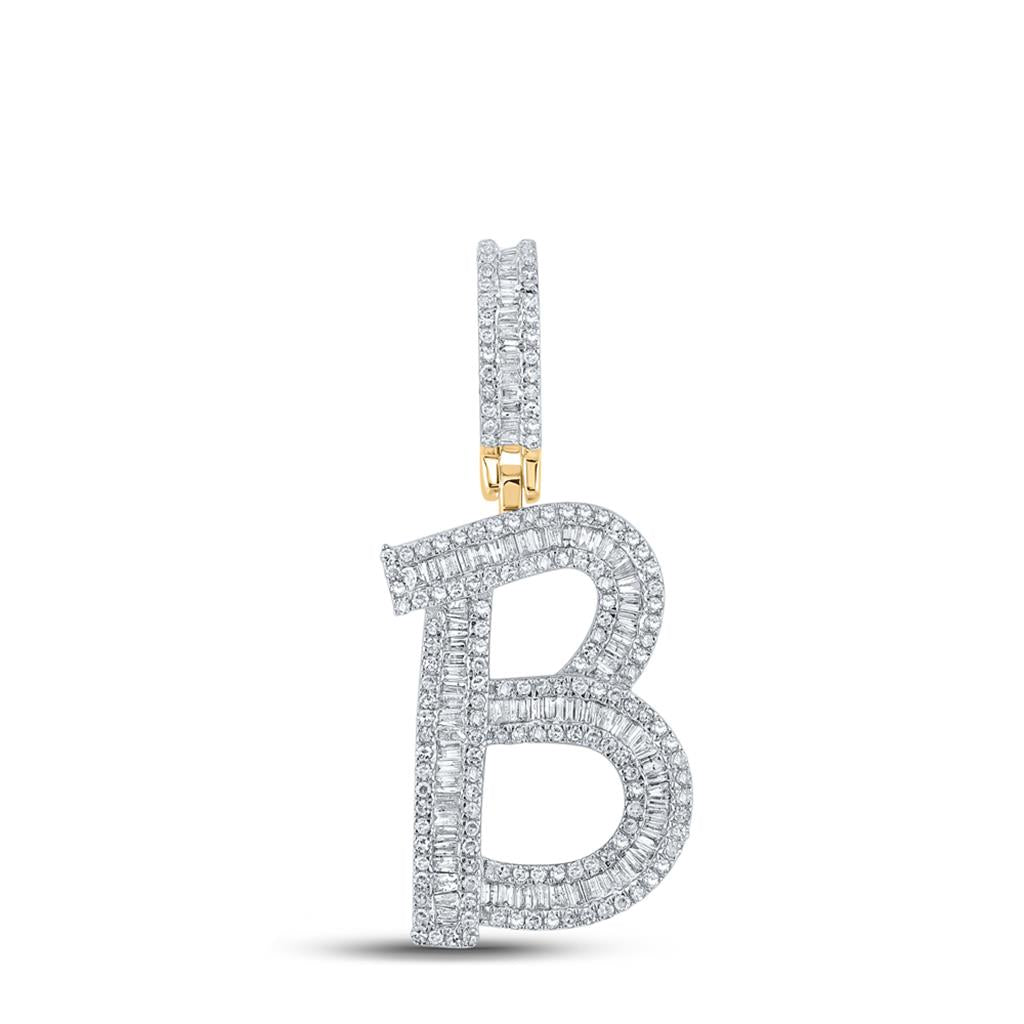 Large Initial Letter Baguette Diamond Pendant 10K Yellow Gold A-Z