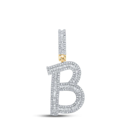 Large Initial Letter Baguette Diamond Pendant 10K Yellow Gold A-Z