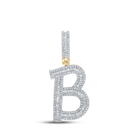 Large Initial Letter Baguette Diamond Pendant 10K Yellow Gold A-Z