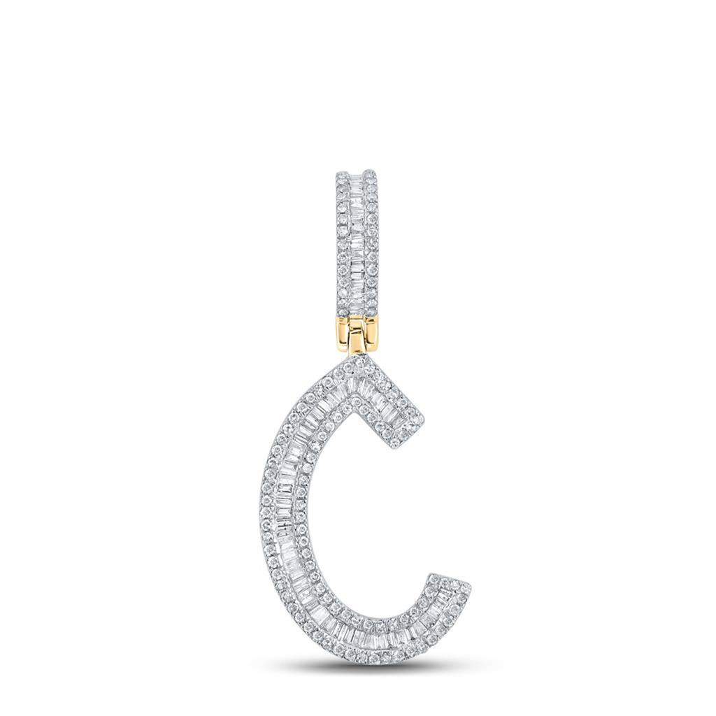 Large Initial Letter Baguette Diamond Pendant 10K Yellow Gold A-Z