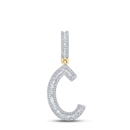 Large Initial Letter Baguette Diamond Pendant 10K Yellow Gold A-Z
