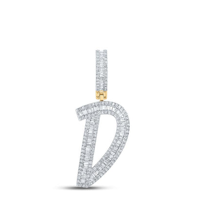 Large Initial Letter Baguette Diamond Pendant 10K Yellow Gold A-Z