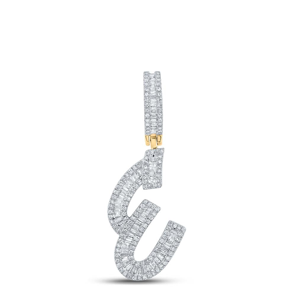 Large Initial Letter Baguette Diamond Pendant 10K Yellow Gold A-Z