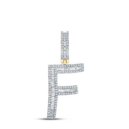 Large Initial Letter Baguette Diamond Pendant 10K Yellow Gold A-Z