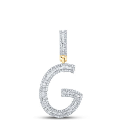 Large Initial Letter Baguette Diamond Pendant 10K Yellow Gold A-Z