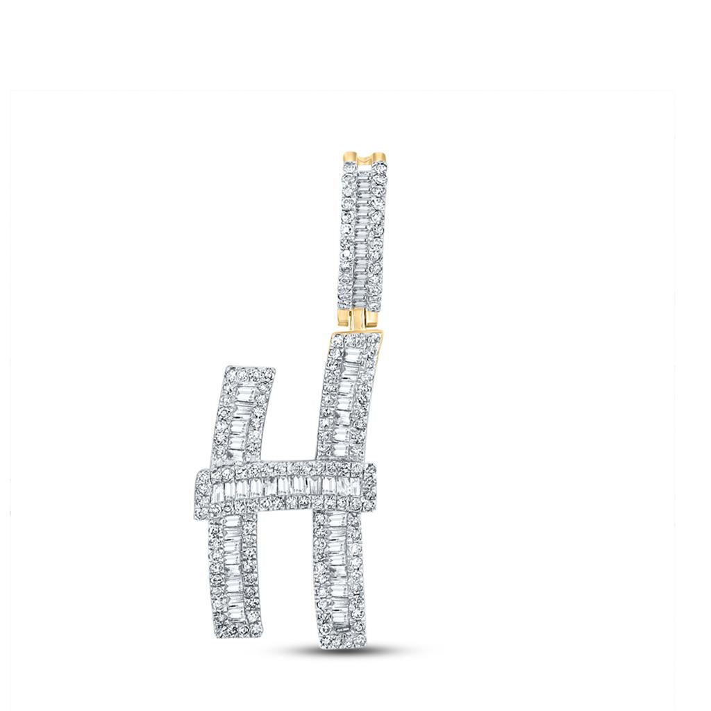 Large Initial Letter Baguette Diamond Pendant 10K Yellow Gold A-Z