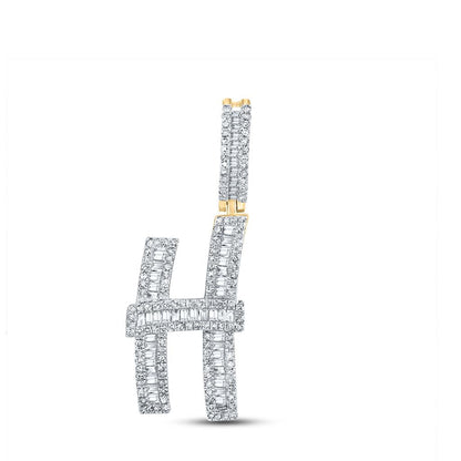 Large Initial Letter Baguette Diamond Pendant 10K Yellow Gold A-Z