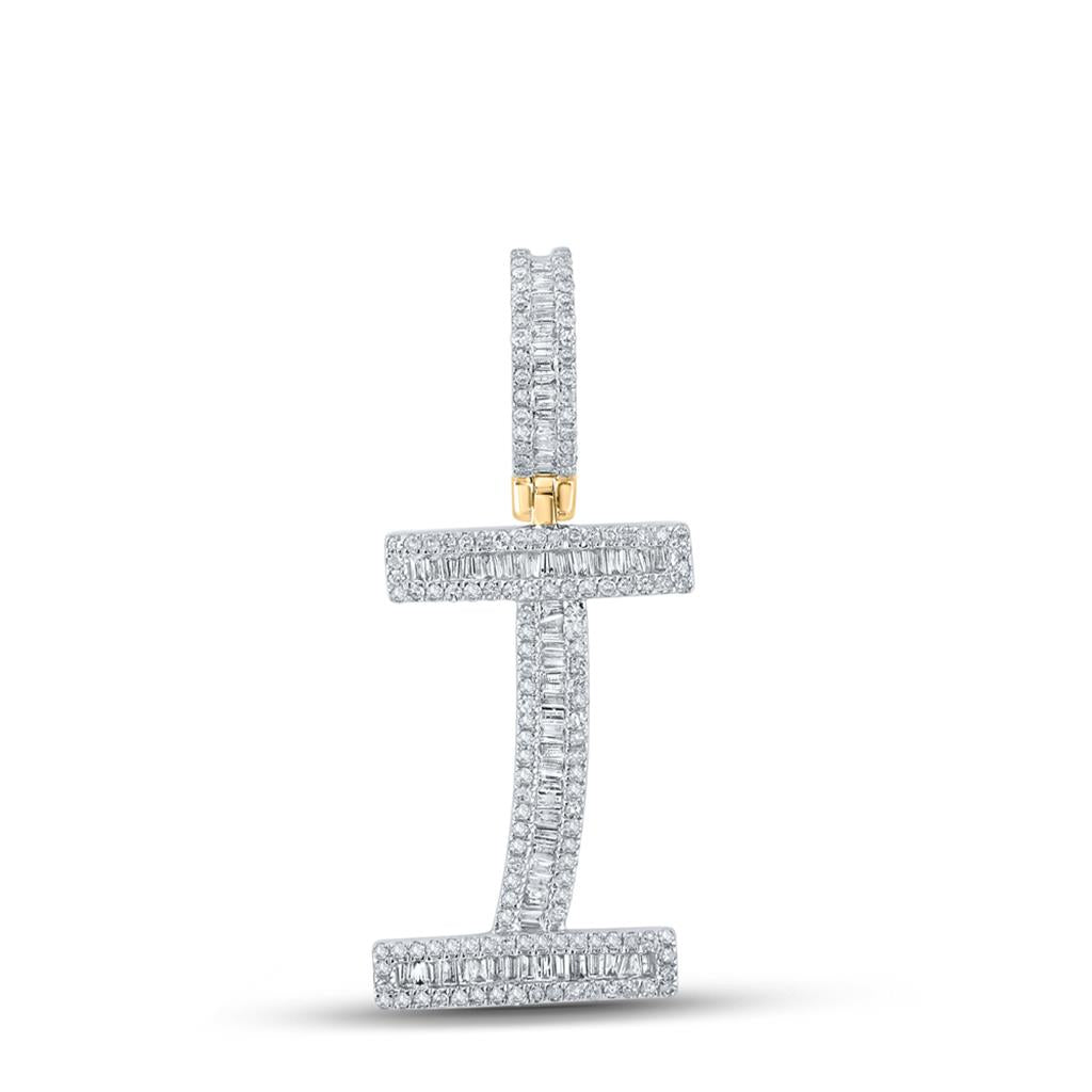 Large Initial Letter Baguette Diamond Pendant 10K Yellow Gold A-Z