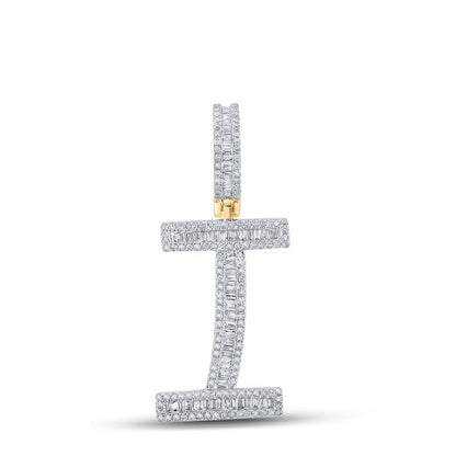 Large Initial Letter Baguette Diamond Pendant 10K Yellow Gold A-Z