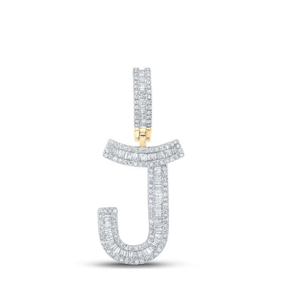 Large Initial Letter Baguette Diamond Pendant 10K Yellow Gold A-Z