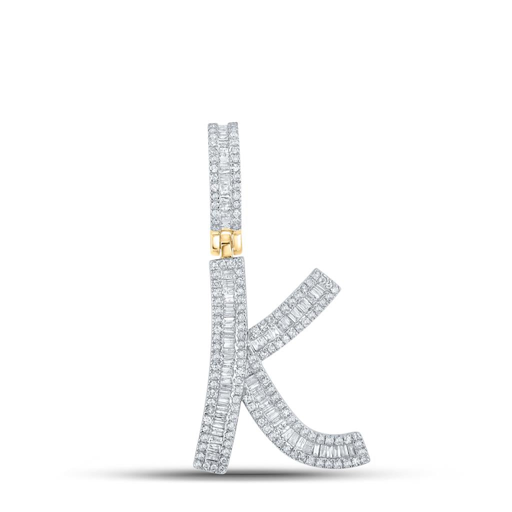 Large Initial Letter Baguette Diamond Pendant 10K Yellow Gold A-Z