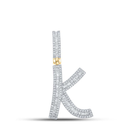 Large Initial Letter Baguette Diamond Pendant 10K Yellow Gold A-Z