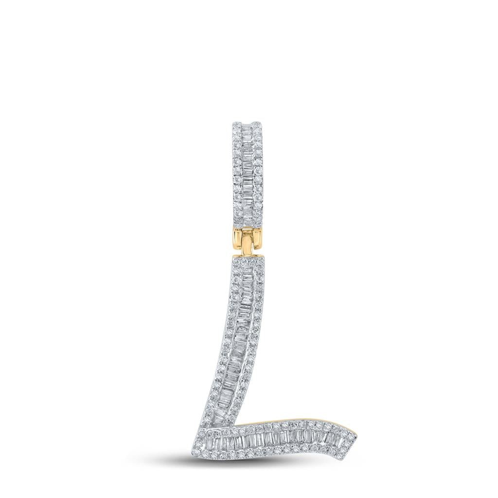 Large Initial Letter Baguette Diamond Pendant 10K Yellow Gold A-Z