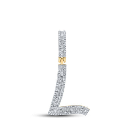 Large Initial Letter Baguette Diamond Pendant 10K Yellow Gold A-Z