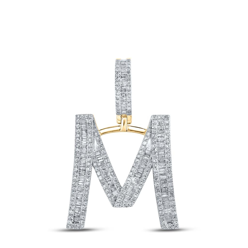 Large Initial Letter Baguette Diamond Pendant 10K Yellow Gold A-Z