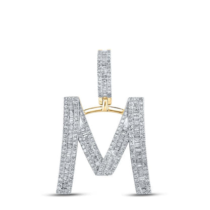 Large Initial Letter Baguette Diamond Pendant 10K Yellow Gold A-Z