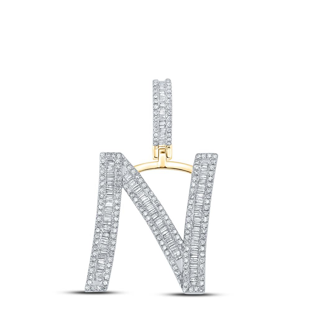 Large Initial Letter Baguette Diamond Pendant 10K Yellow Gold A-Z