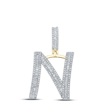 Large Initial Letter Baguette Diamond Pendant 10K Yellow Gold A-Z