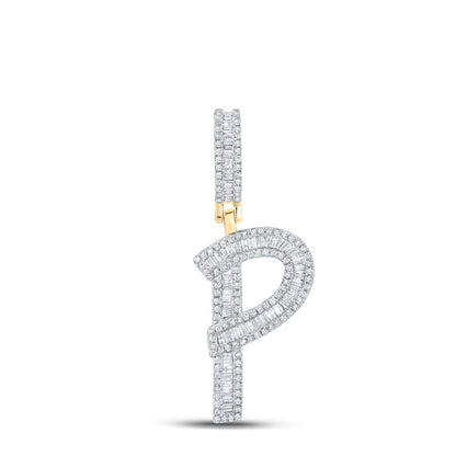 Large Initial Letter Baguette Diamond Pendant 10K Yellow Gold A-Z