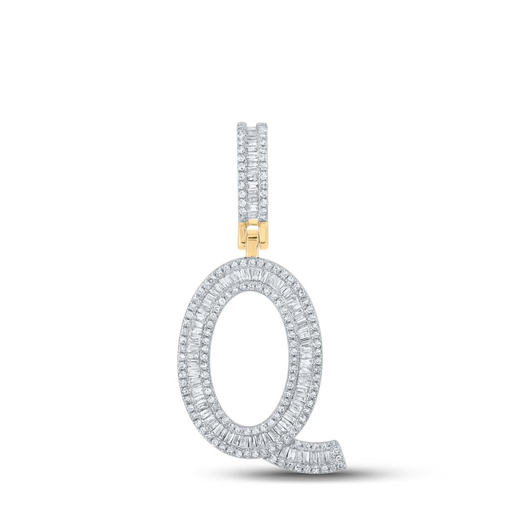 Large Initial Letter Baguette Diamond Pendant 10K Yellow Gold A-Z