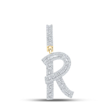 Large Initial Letter Baguette Diamond Pendant 10K Yellow Gold A-Z