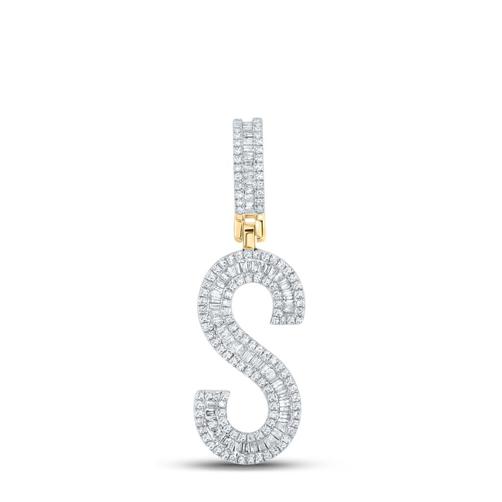 Large Initial Letter Baguette Diamond Pendant 10K Yellow Gold A-Z