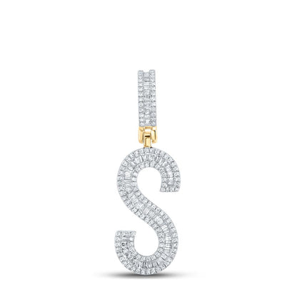 Large Initial Letter Baguette Diamond Pendant 10K Yellow Gold A-Z
