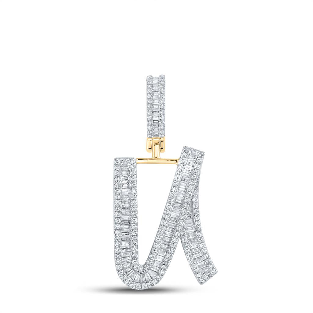 Large Initial Letter Baguette Diamond Pendant 10K Yellow Gold A-Z