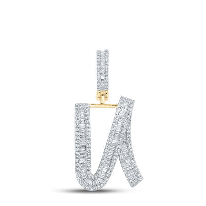 Large Initial Letter Baguette Diamond Pendant 10K Yellow Gold A-Z