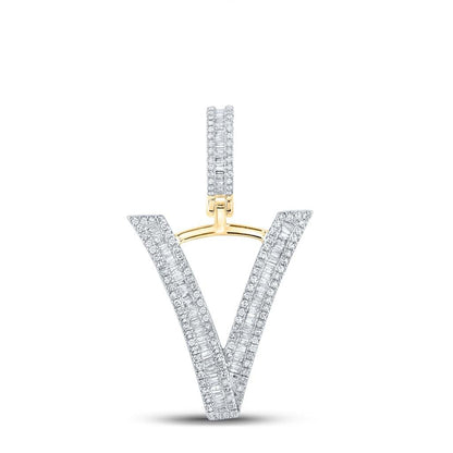 Large Initial Letter Baguette Diamond Pendant 10K Yellow Gold A-Z