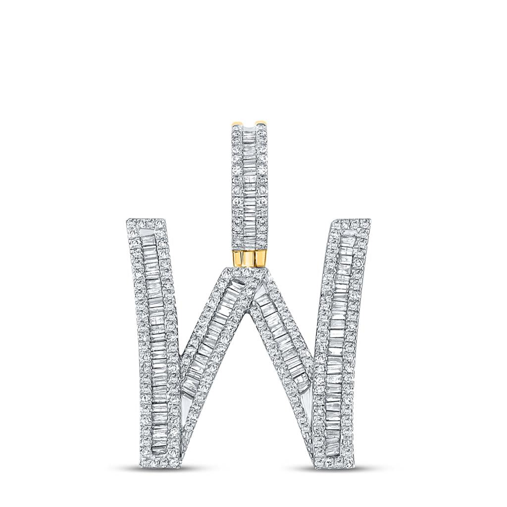 Large Initial Letter Baguette Diamond Pendant 10K Yellow Gold A-Z